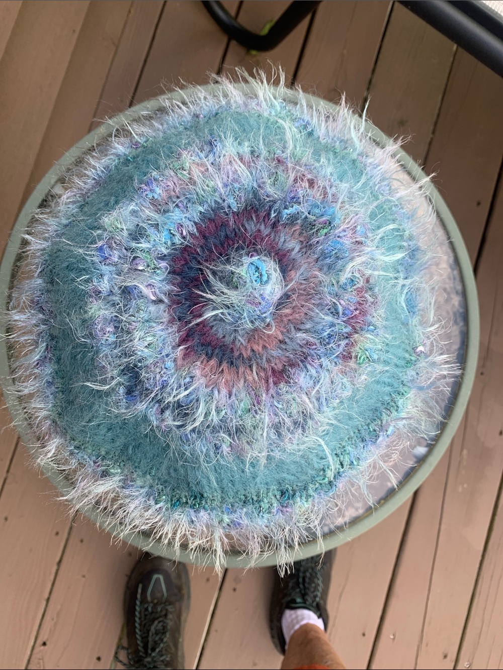 Handcrafted Fuzzy Round handmade beret in Seafoam Blue